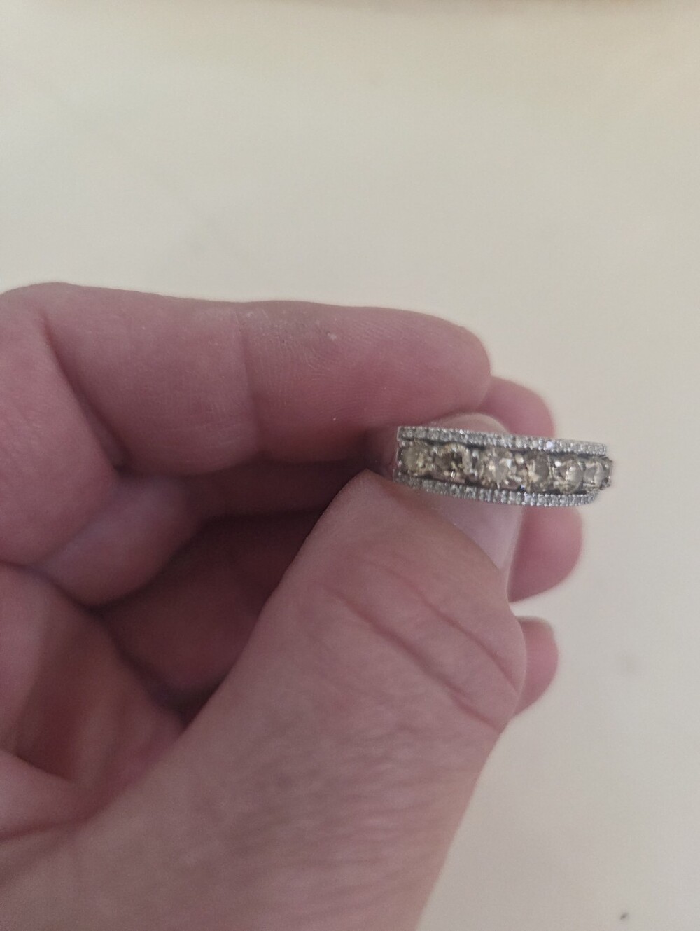 Levian 14 K White Gold Stunning Band Ring with chocolate Diamond Champagne Stone - Picture 3 of 5